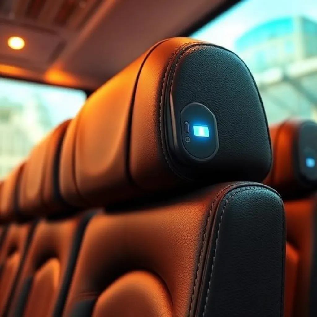 Detalle de un asiento de piel con carga USB