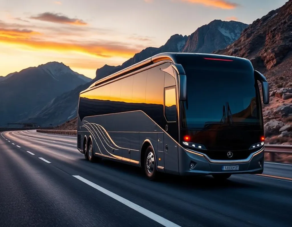 Autocar de gran turismo por una carretera de montaña