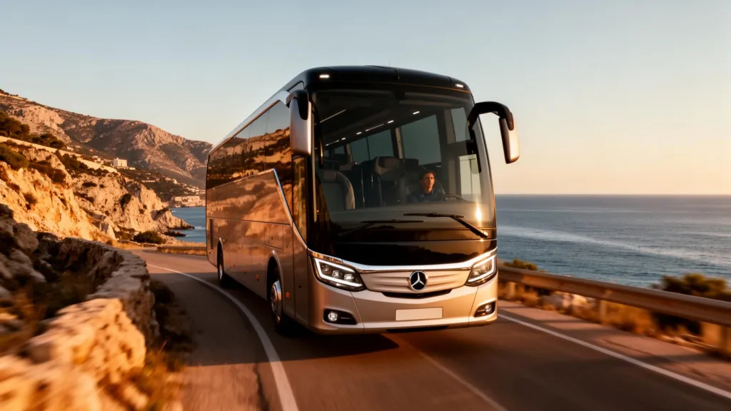 Autocar por una carretera junto al mar