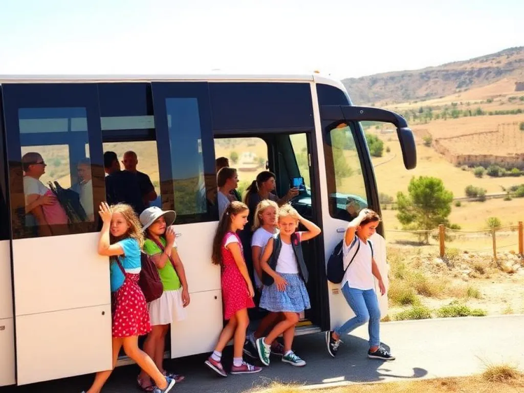 Niños subiendo a un autocar en una excursión